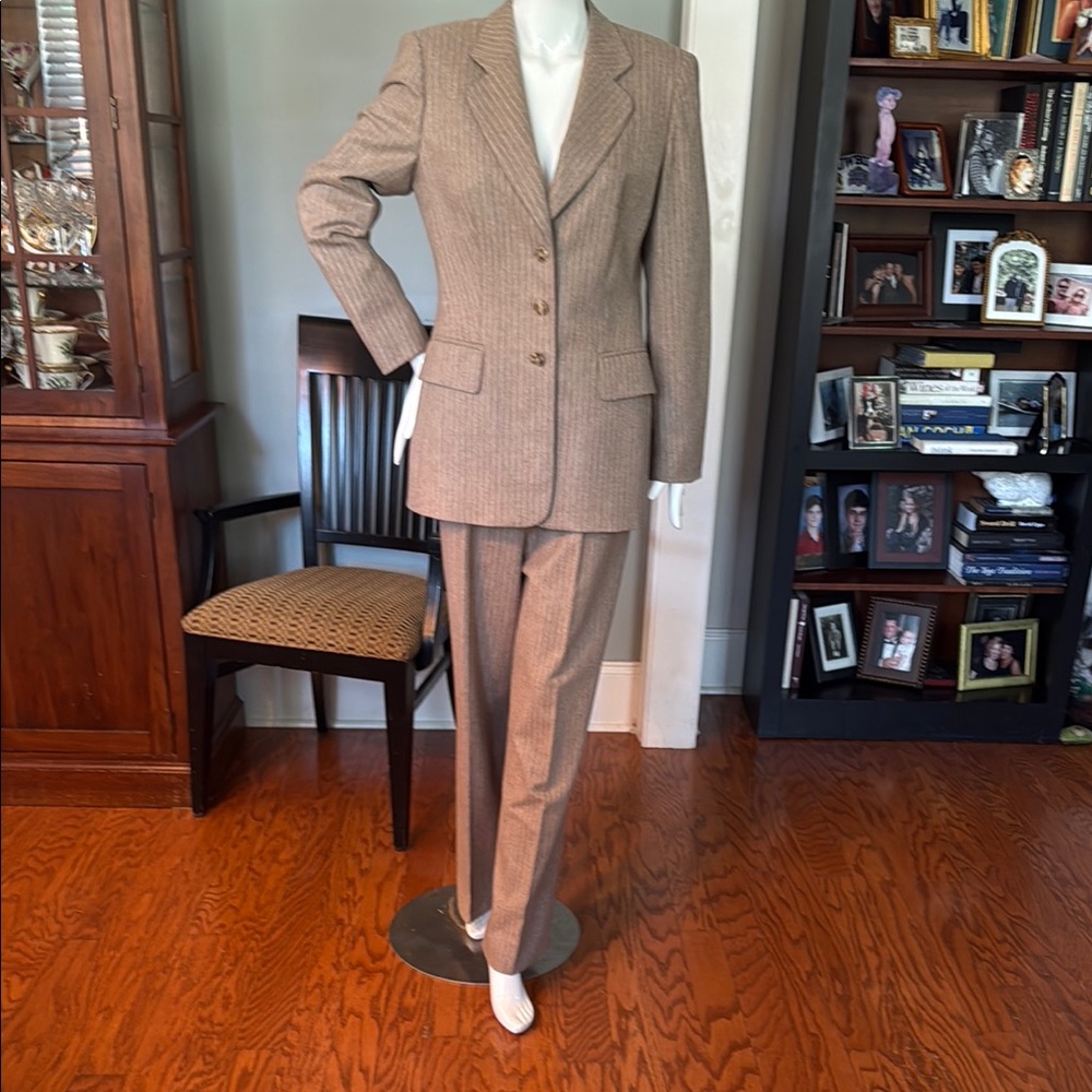 Escada Pinstripe Suit Double-Breasted Notched Lapels